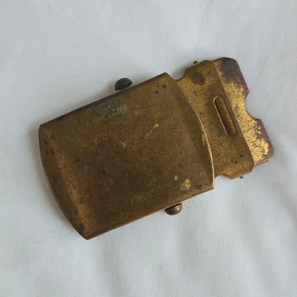 VTG Belt Buckle Gold Mens OS Solid‎ Brass Military Slider Made In USA Unbranded